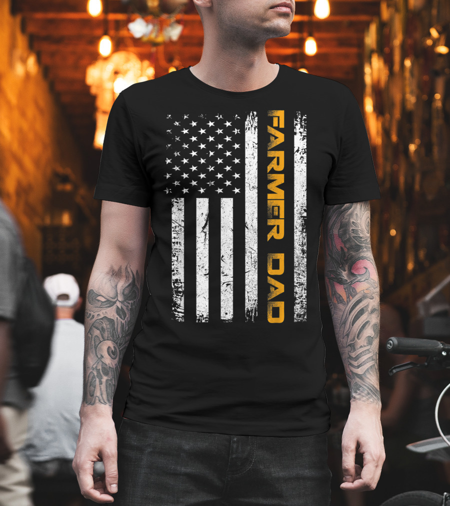 Vintage USA Flag Farmer Dad American Father T-Shirt