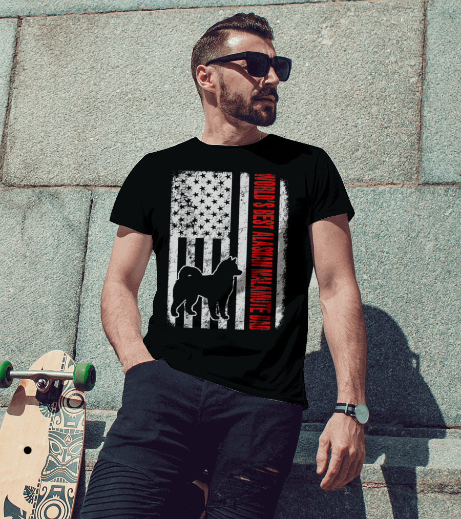 World's Best Alaskan Malamute Dad American Flag T-Shirt
