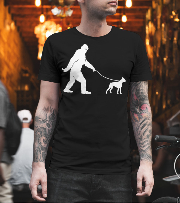 Bigfoot Sasquatch Walking Boxer Dog Lovers T-Shirt Bigfoot Sasquatch Walking Boxer Dog Lovers T-Shirt