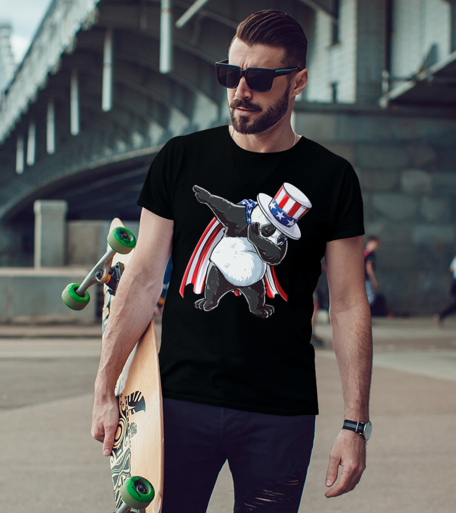 Dabbing Uncle Sam Panda Fourth Of July Red White And Blue Cape T-Shirt