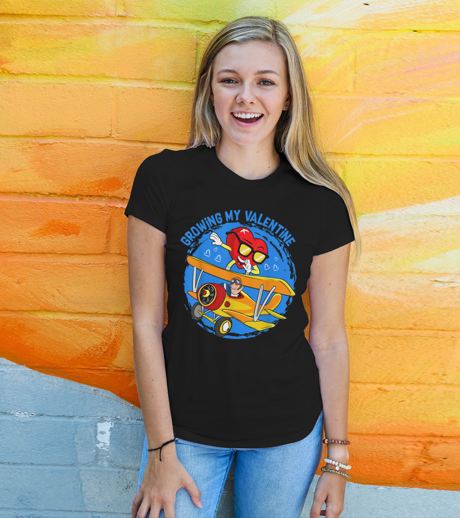 Growing My Valentine Heart Airplane Dabbing Valentine's T-Shirt