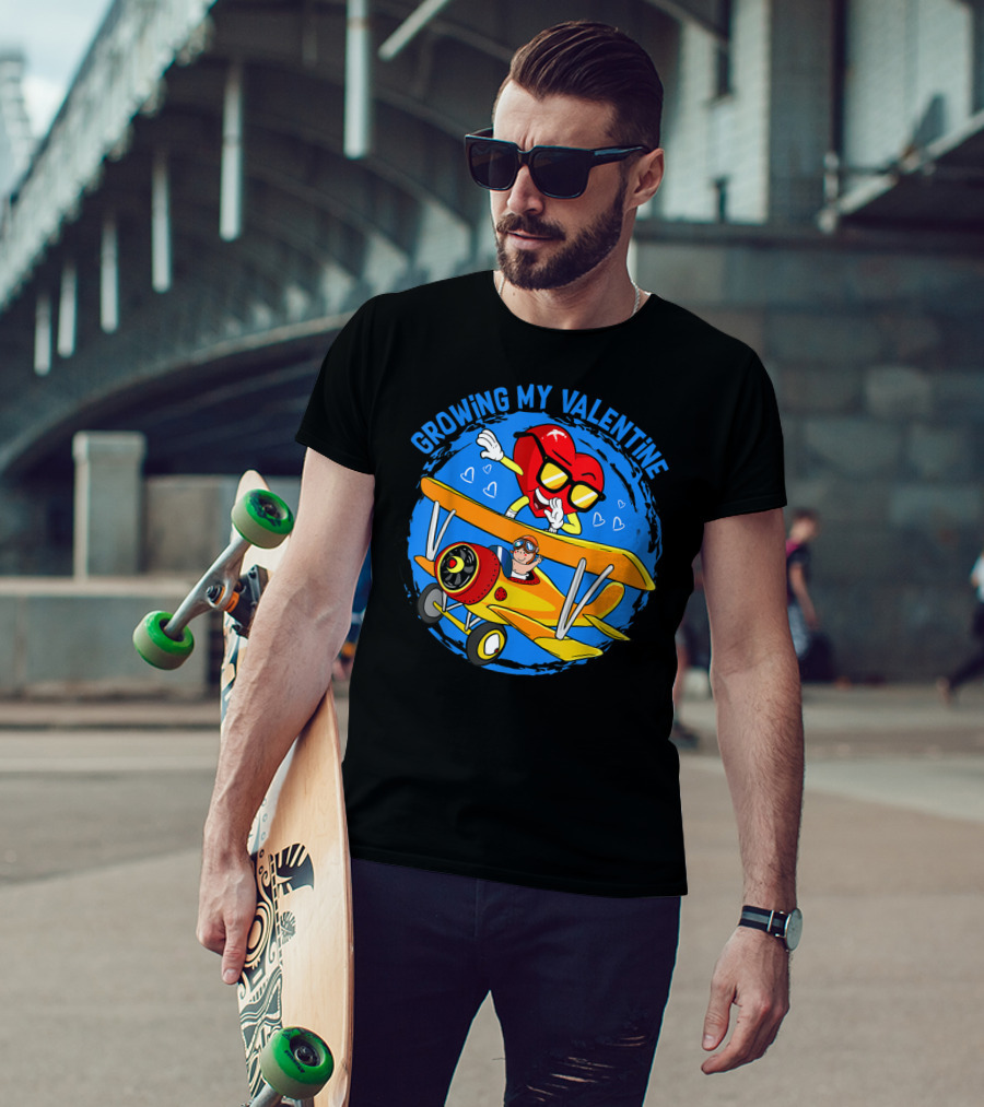 Growing My Valentine Heart Airplane Dabbing Valentine's T-Shirt