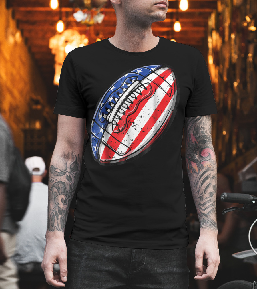 American Flag Football Fourth of July T-Shirt