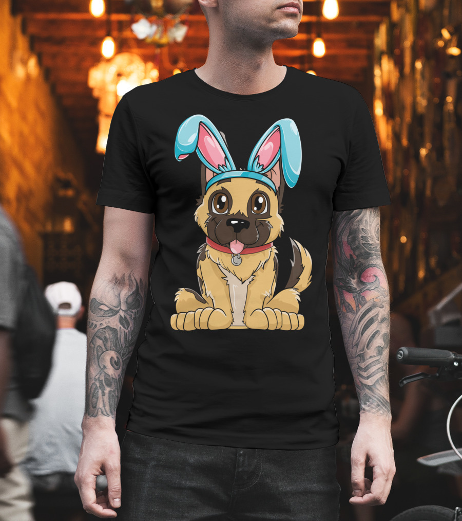 Easter Bunny Ears Cute German Shepherd Puppy Boys Girl T-Shirt