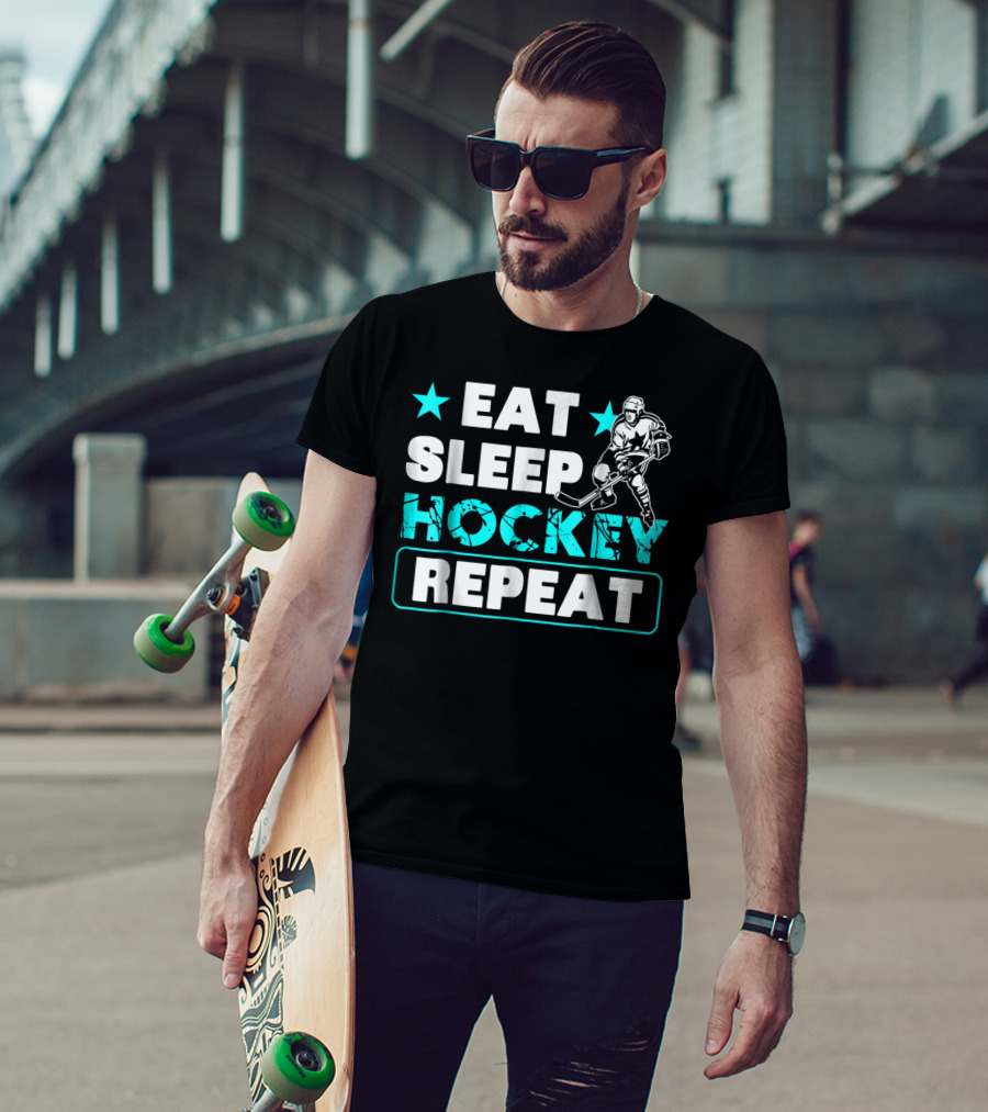 Eat Sleep Hockey Repeat Hockey Lovers Star Icon Skater T-Shirt