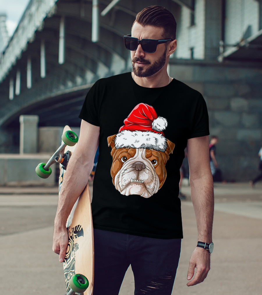 English Bulldog Santa Christmas Boys Kids GB Holiday Bulldog T-Shirt