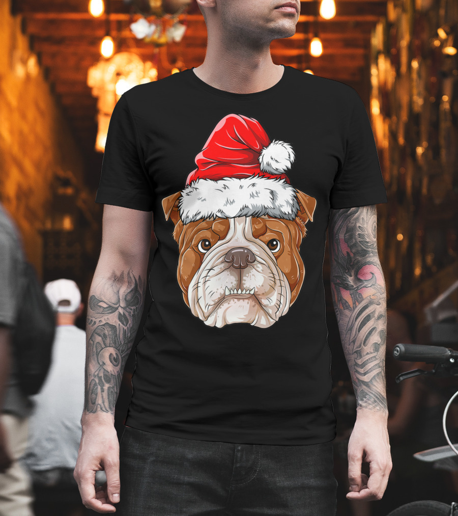 English Bulldog Santa Christmas Boys Kids GB Holiday Bulldog T-Shirt