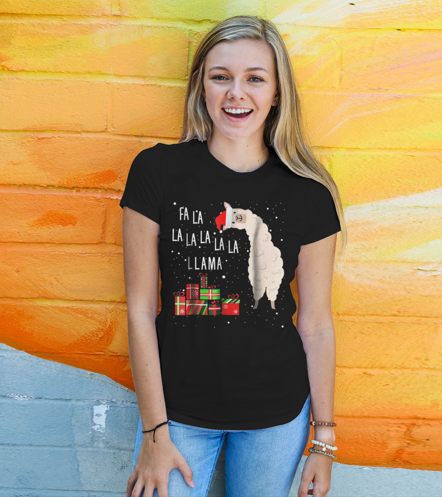 Fa La La La La La Llama Christmas Gifts Santa Hat T-Shirt