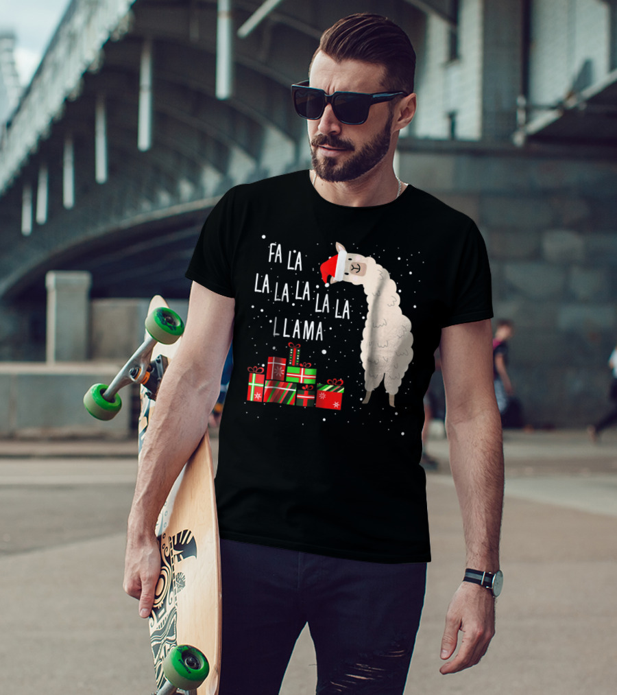 Fa La La La La La Llama Christmas Gifts Santa Hat T-Shirt
