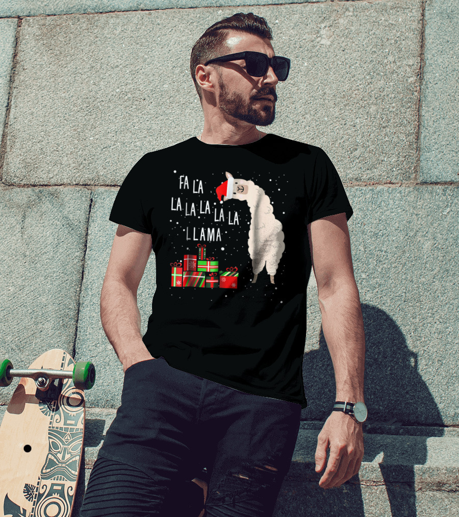 Fa La La La La La Llama Christmas Gifts Santa Hat T-Shirt