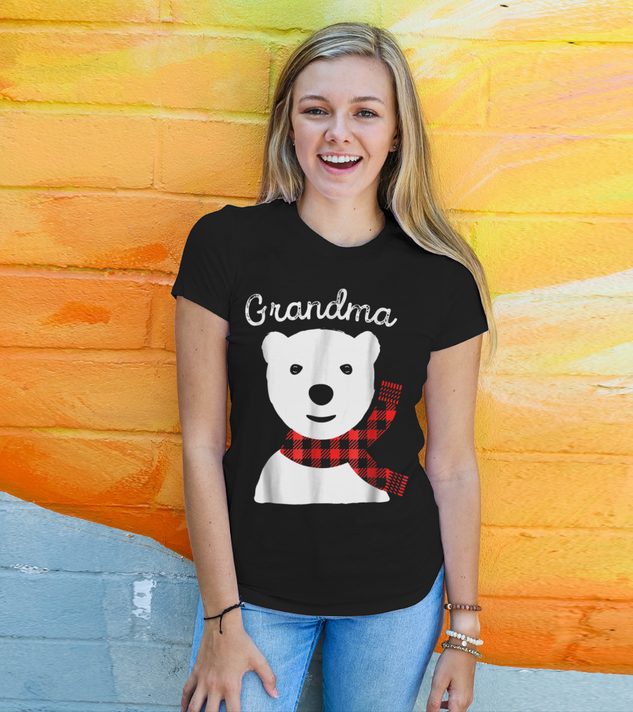 Family Matching Christmas Grandma Bear With Plaid Scarf T-Shirt