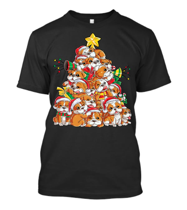 English Bulldog Christmas Tree Holiday Festive Boys T-Shirt