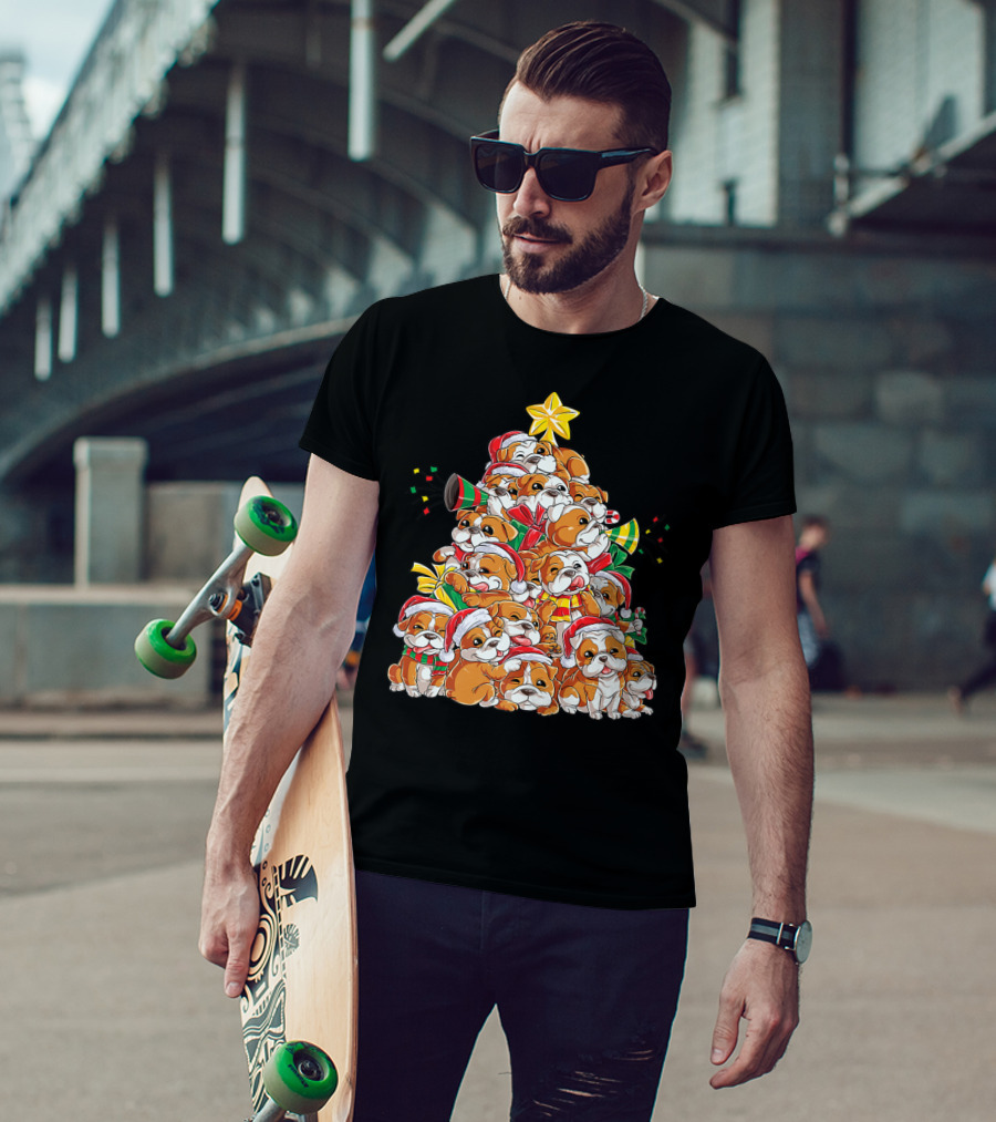English Bulldog Christmas Tree Holiday Festive Boys T-Shirt