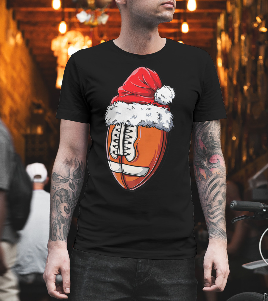 Football Ball Santa Hat Christmas Boys Xmas Football T-Shirt