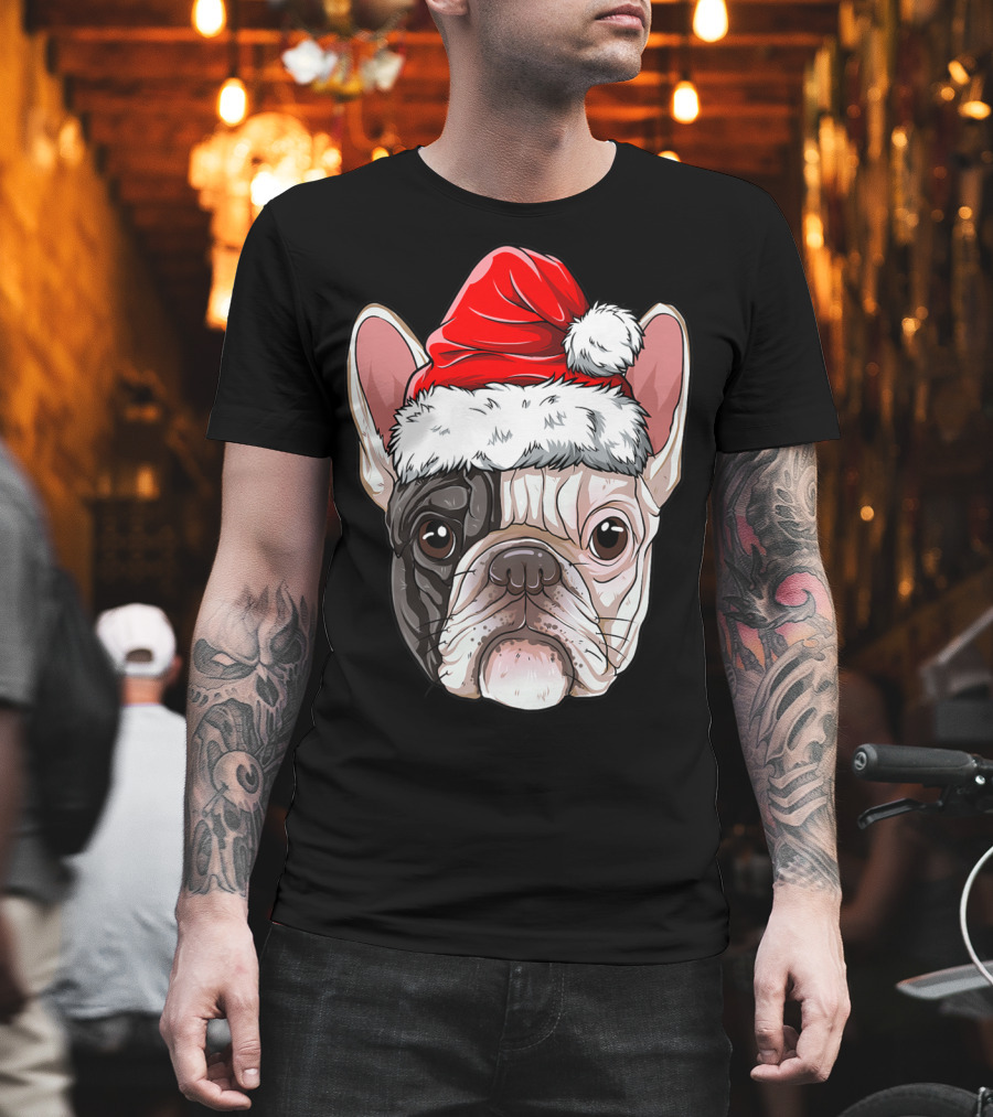 French Bulldog in Santa Hat Christmas T-Shirt