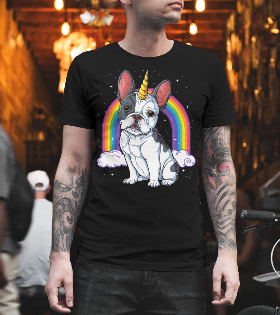 French Bulldog Unicorn Rainbow Space Galaxy Kids T-Shirt