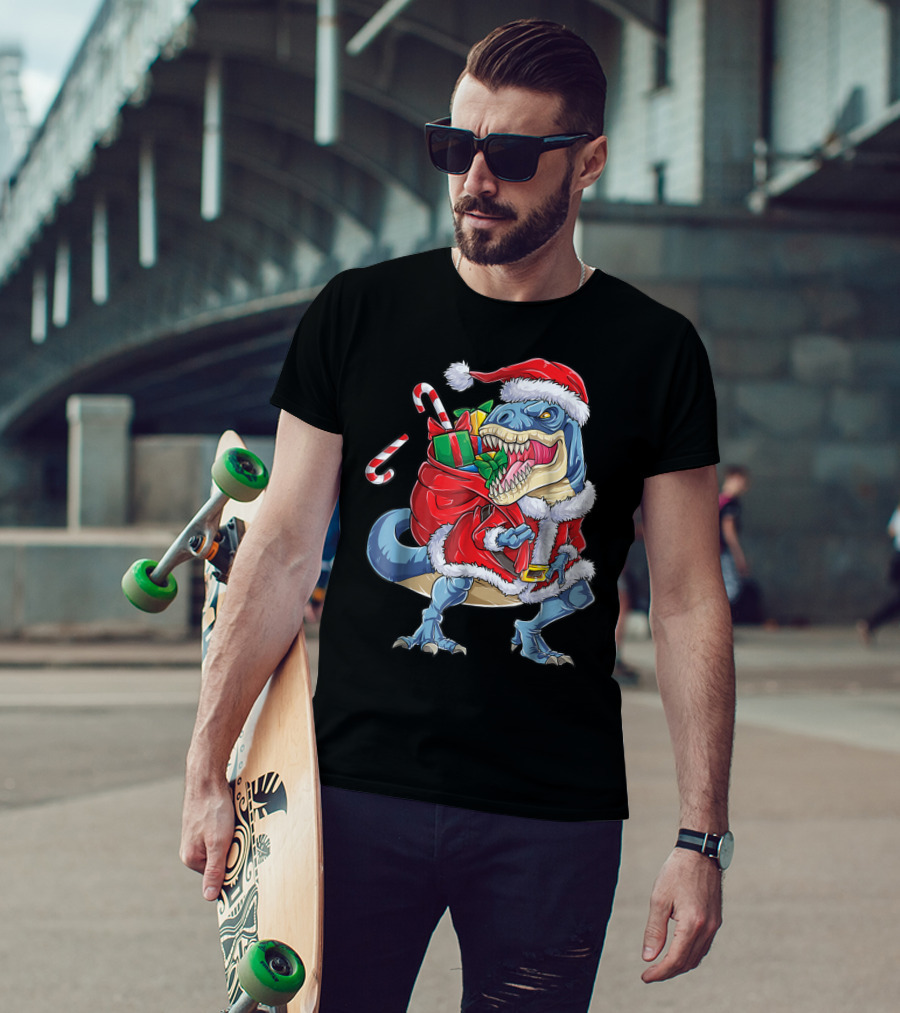 Santa Rex Dinosaur Christmas Boys Kids Xmas T-Shirt