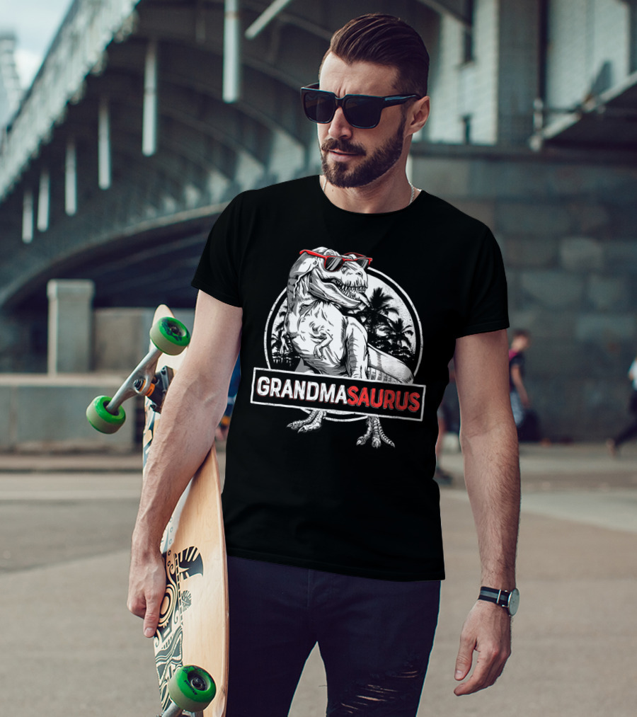 Grandmasaurus Rex Dinosaur Vintage Palm Trees Sunglasses T-Shirt