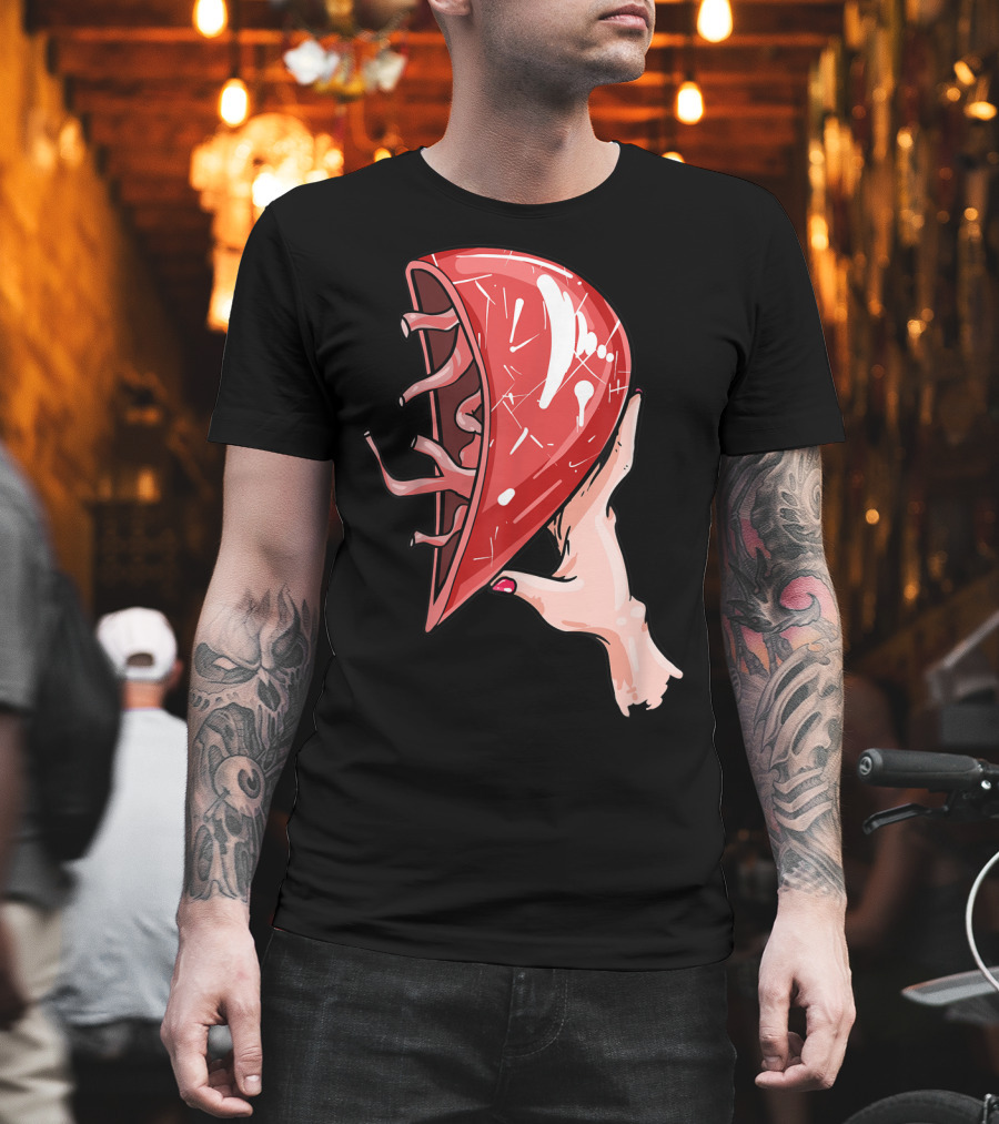 Hand Holding Semi-Open Anatomical Heart T-Shirt