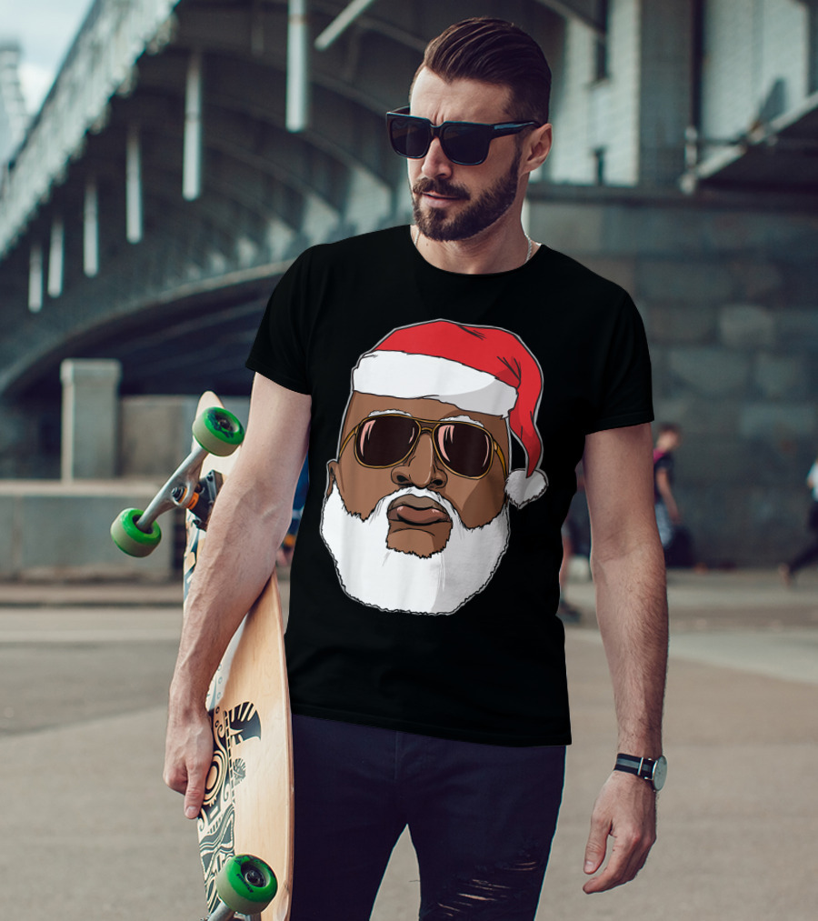 African American Santa With Sunglasses And Santa Hat T-Shirt