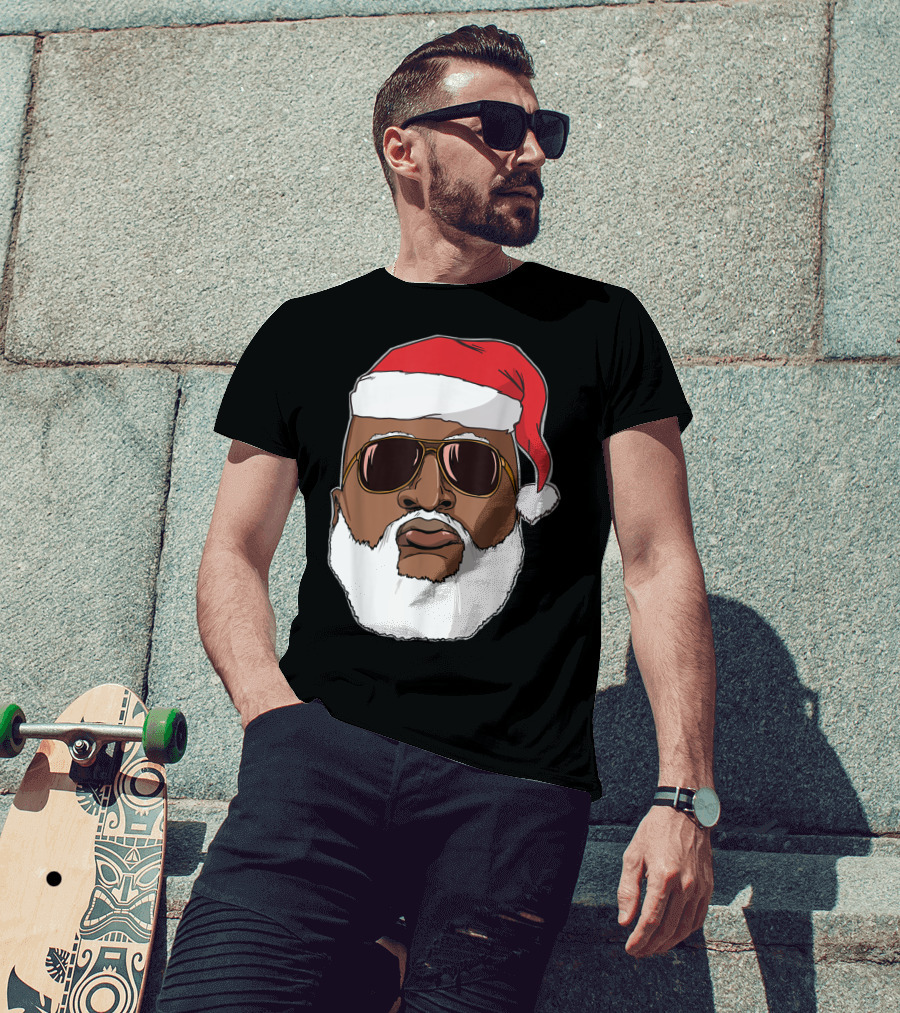 African American Santa With Sunglasses And Santa Hat T-Shirt