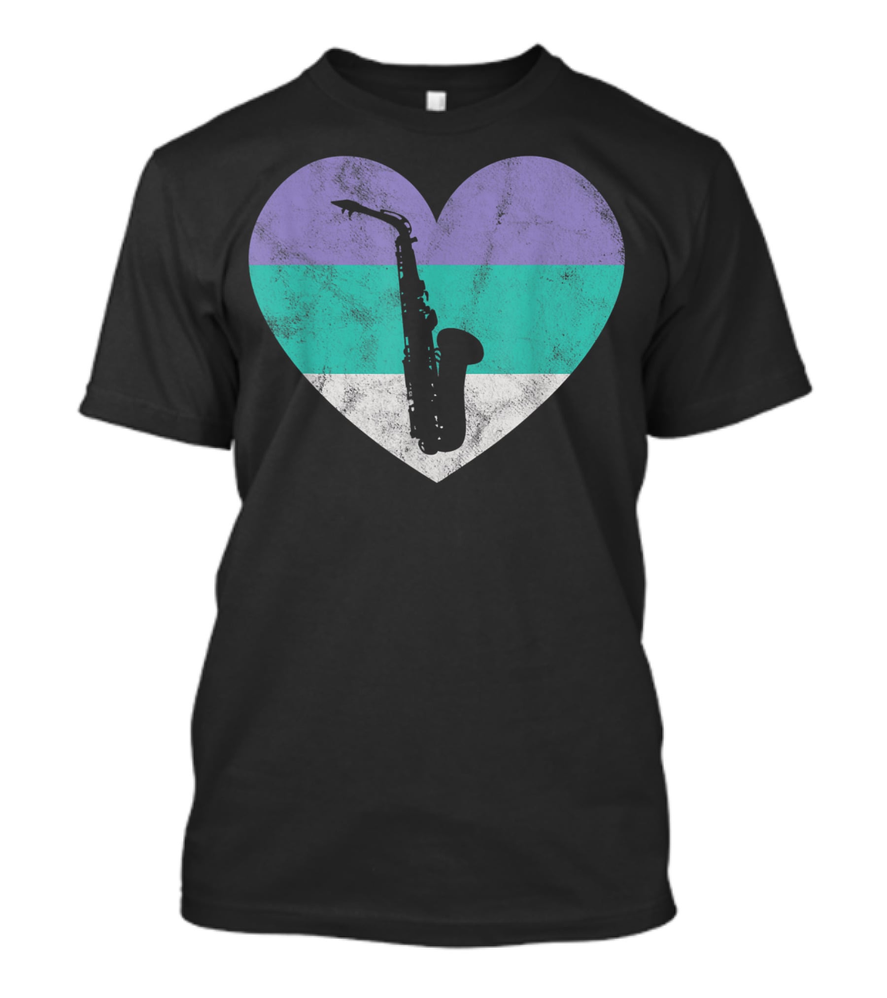 Heart With Alto Saxophone Silhouette And Pastel Stripes T-Shirt
