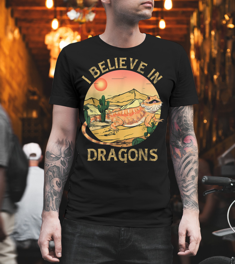 I Believe In Dragons Bearded Cactus Desert Sunset T-Shirt