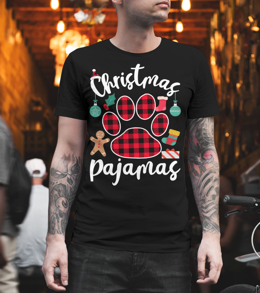 Buffalo Plaid Paw Print Christmas Pajamas Holiday T-Shirt