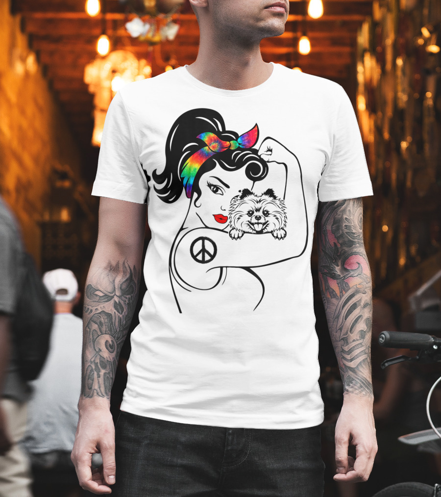Cute Pomeranian Mom Peace Rainbow Bandana T-Shirt