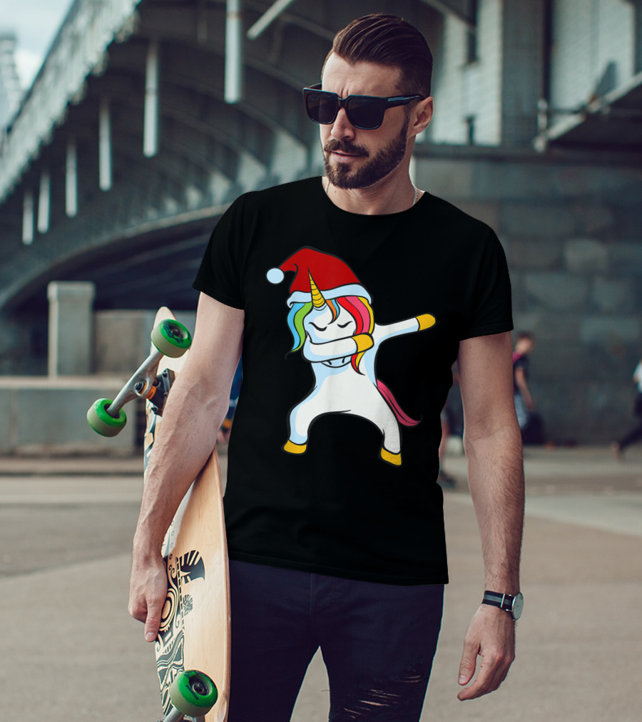 Santa Hat Dabbing Unicorn Christmas Magic T-Shirt