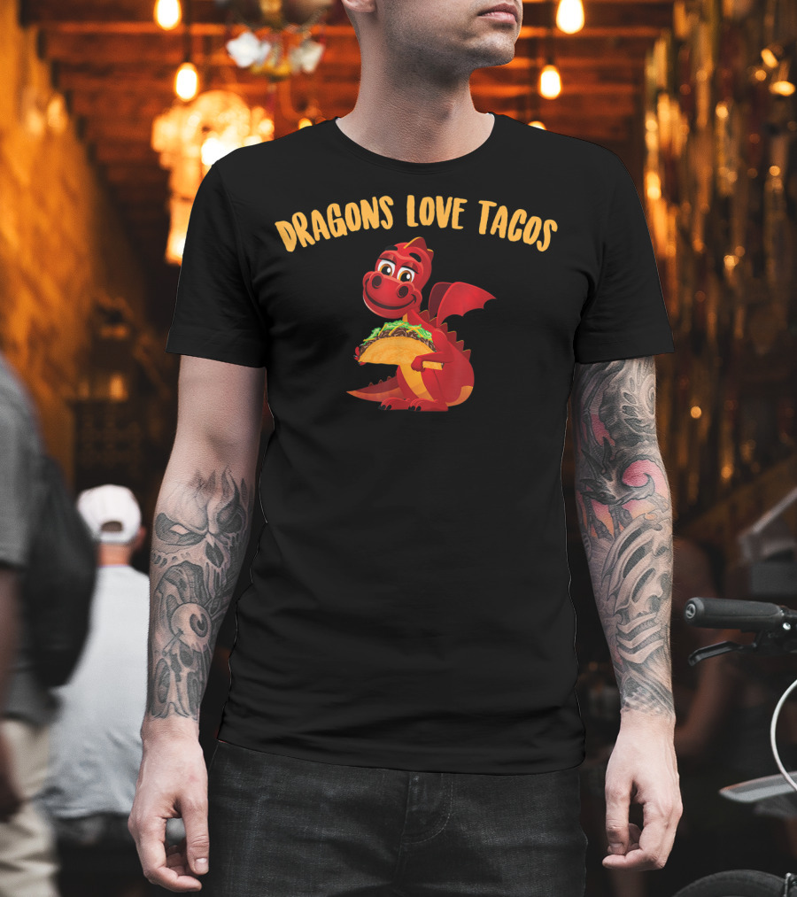 Dragons Love Tacos Red Dragon Holding Taco T-Shirt