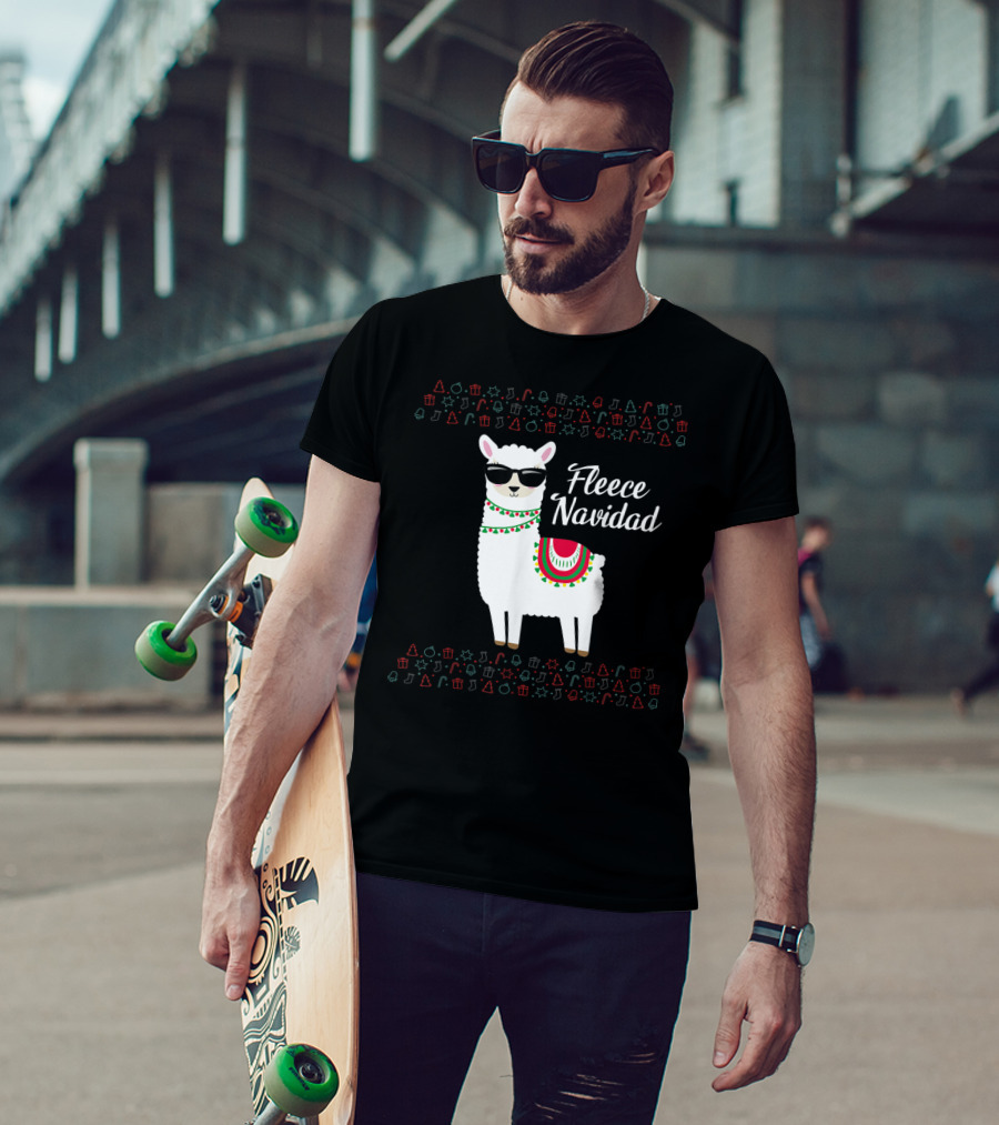 Fleece Navidad Feliz Navidad Llama Sunglasses Holiday Icons T-Shirt