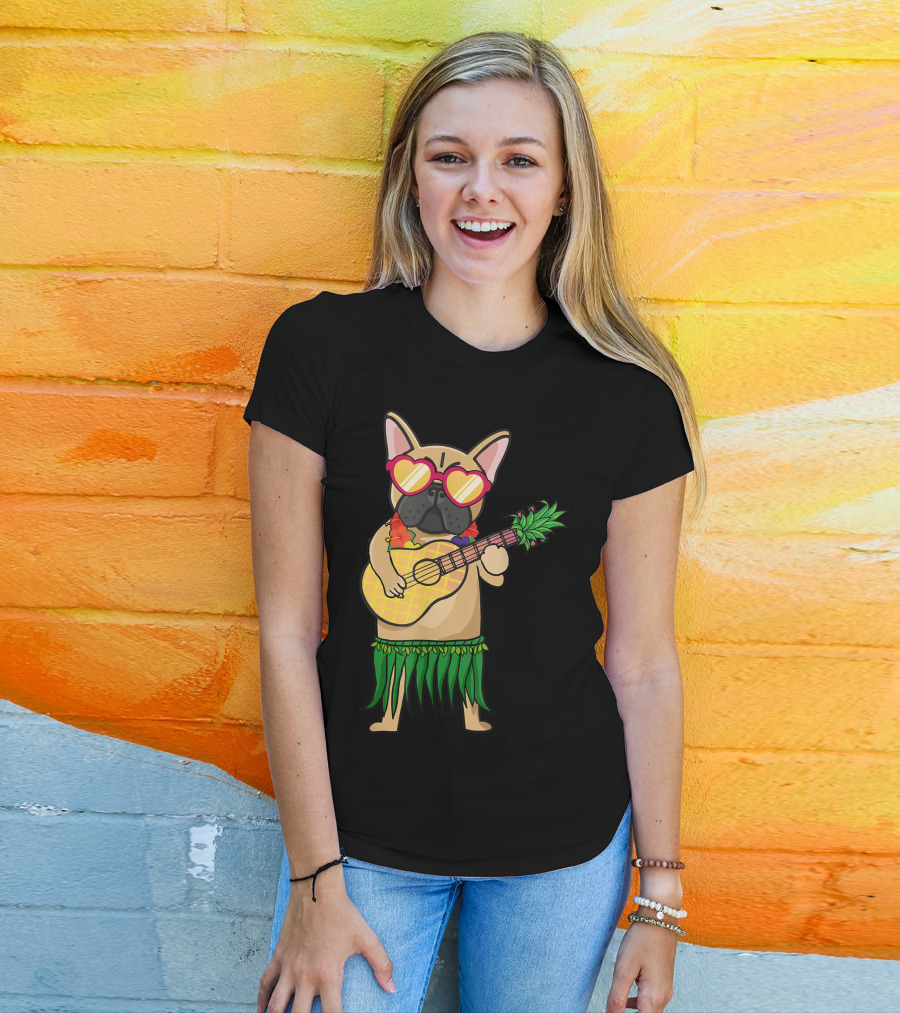 French Bulldog Hawaiian Ukulele Summer Costume T-Shirt