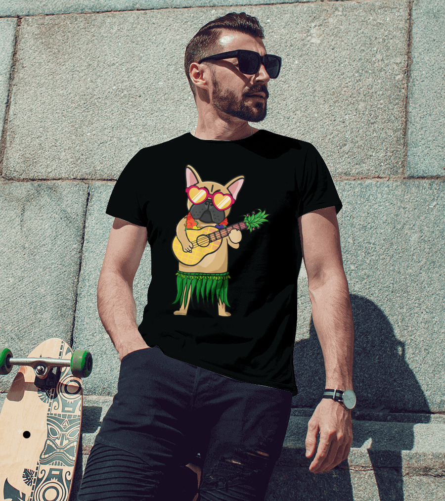 French Bulldog Hawaiian Ukulele Summer Costume T-Shirt