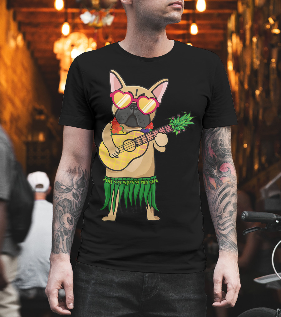 French Bulldog Hawaiian Ukulele Summer Costume T-Shirt