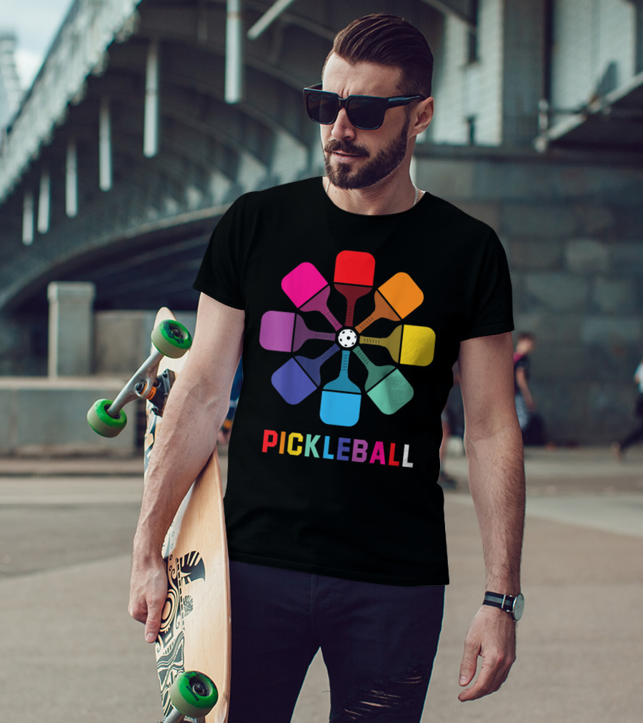 Pickleball Fan Colorful Paddle Pattern Player T-Shirt