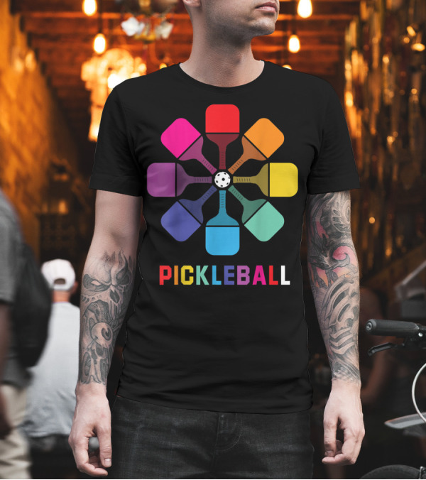 Pickleball Fan Colorful Paddle Pattern Player T-Shirt Pickleball Fan Colorful Paddle Pattern Player T-Shirt