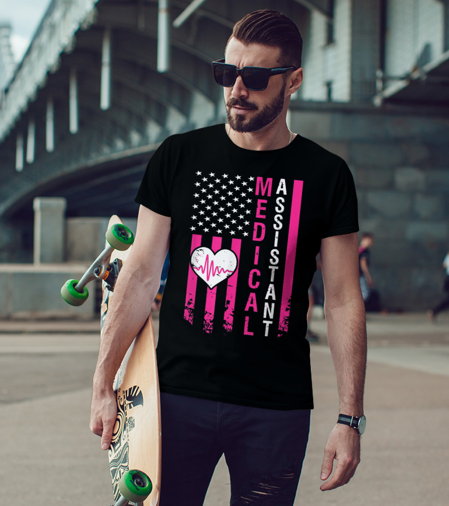 Medical Assistant Heartbeat American Flag T-Shirt
