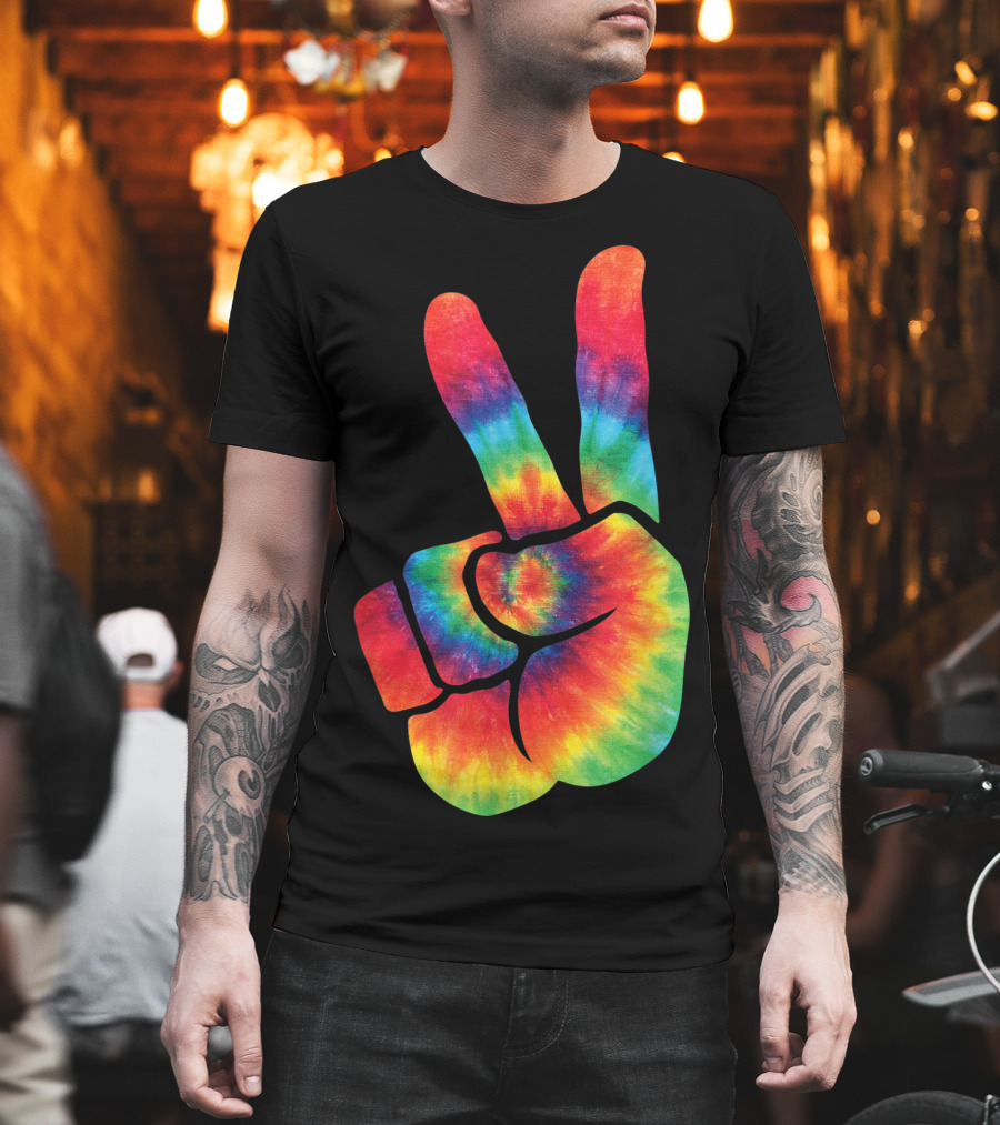 Hippie Tie Dye Peace Hand Colortone Rainbow T-Shirt