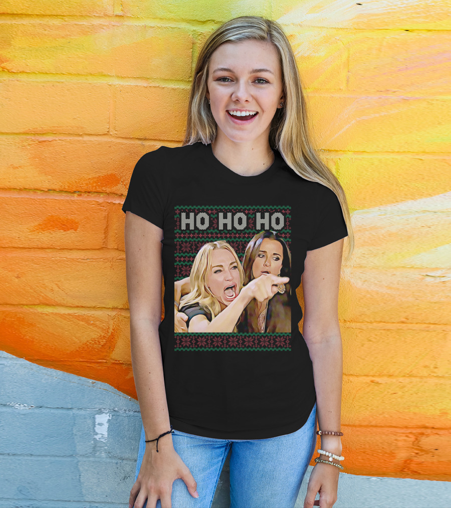 Ho Ho Ho Woman Yelling At Cat Meme Christmas T-Shirt