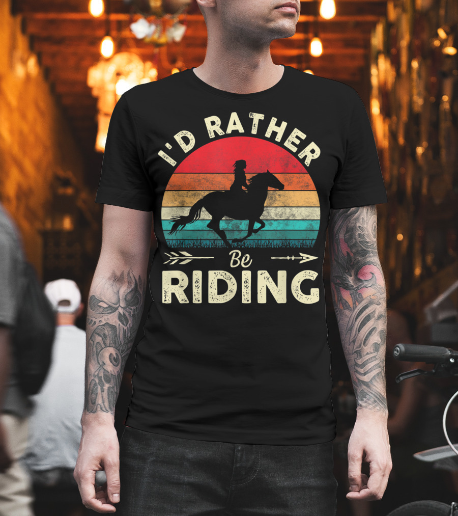 I'd Rather Be Riding Horse Lover Retro Sunset T-Shirt
