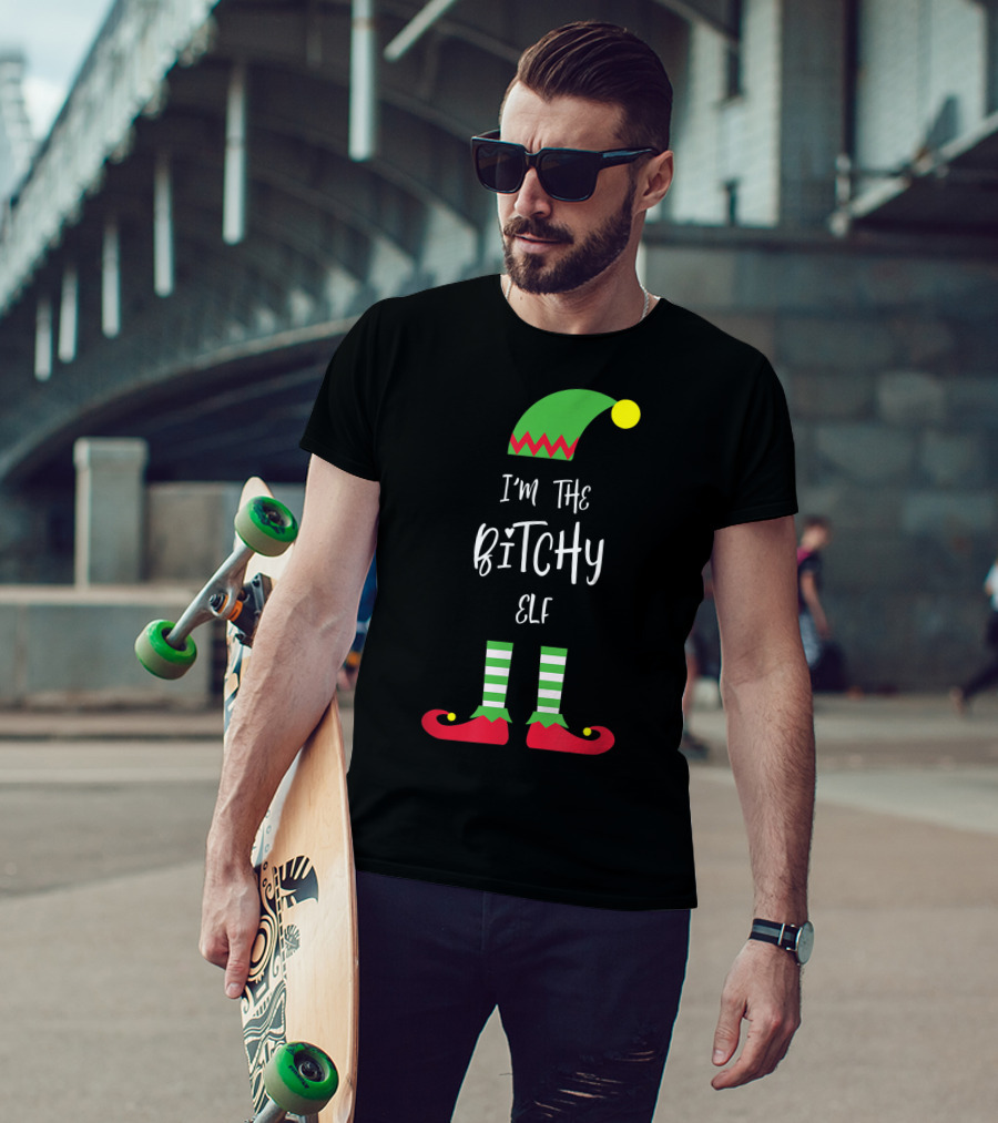 I'm The Bitchy Elf Funny Family Costume Holiday Hat And Shoes T-Shirt