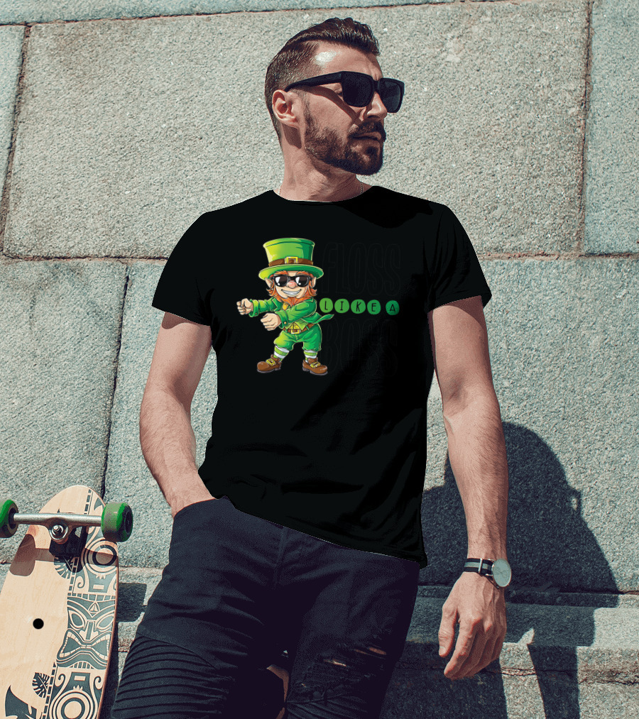 Floss Like A Boss Leprechaun In Sunglasses T-Shirt
