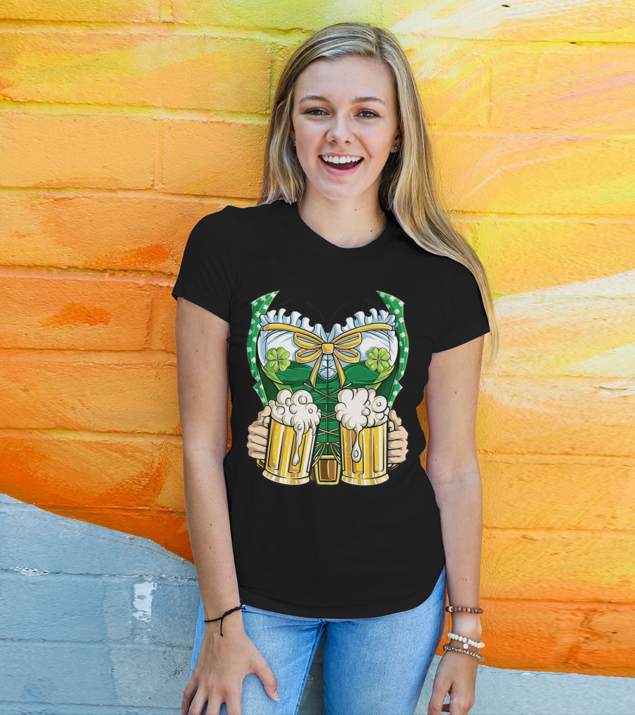 Leprechaun Girl Costume St Patricks Day Beer Clover Corset Women's Top T-Shirt