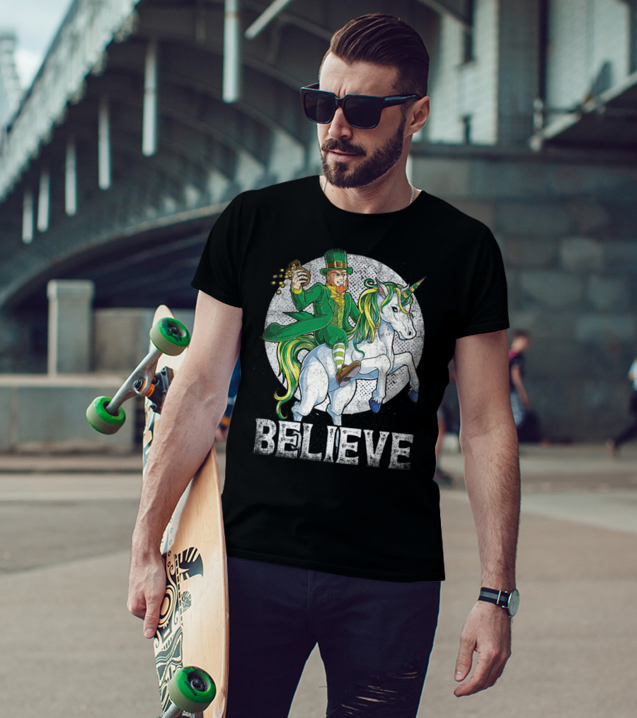 Believe Lepricorn Leprechaun Unicorn St Patricks Day R8 T-Shirt