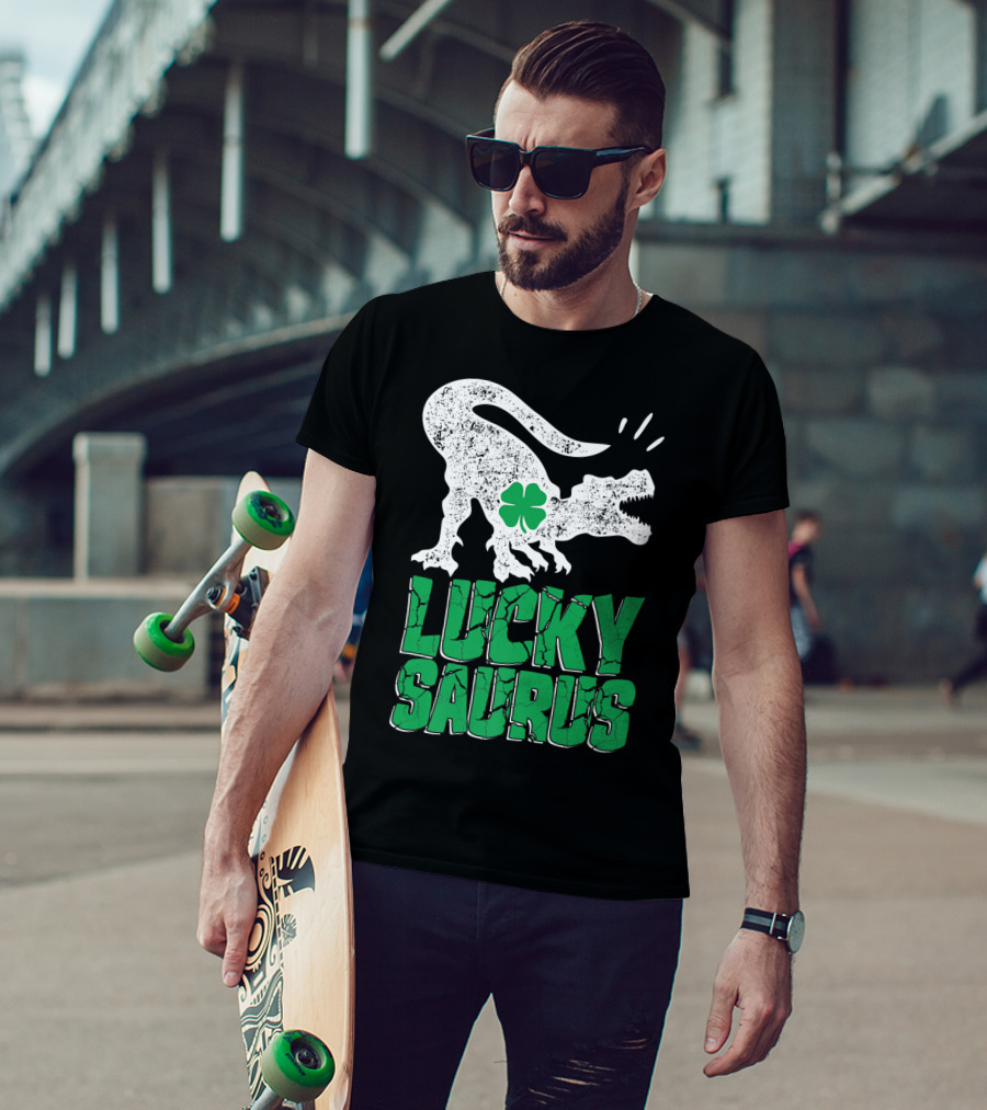 Lucky Saurus Irish Dinosaur Rex T-Shirt