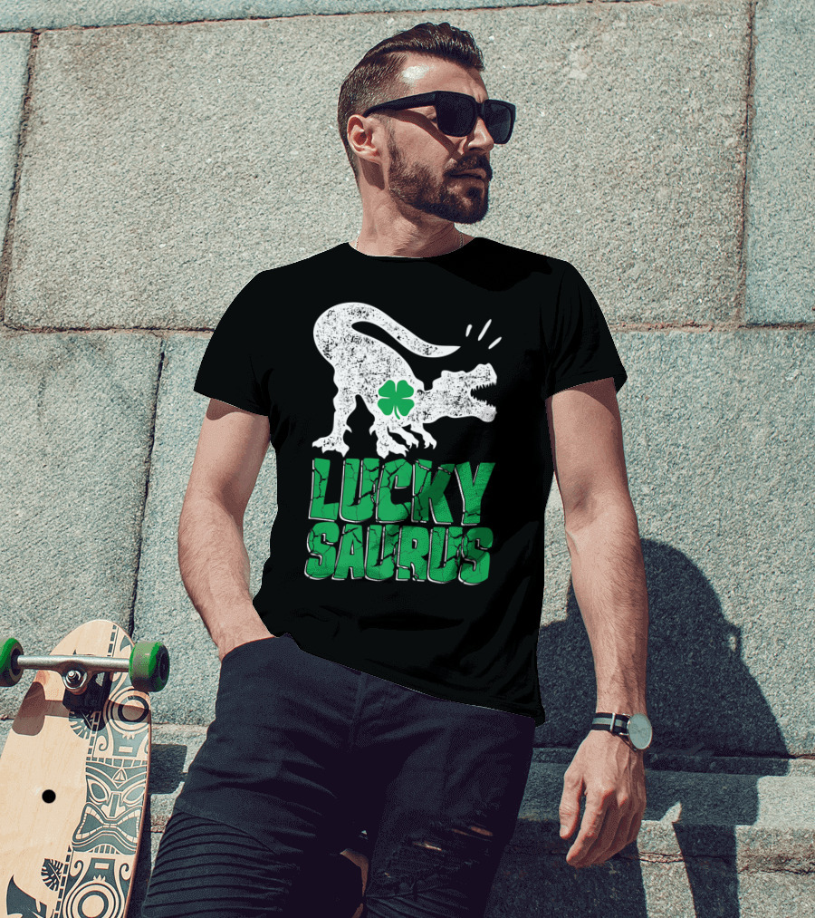 Lucky Saurus Irish Dinosaur Rex T-Shirt