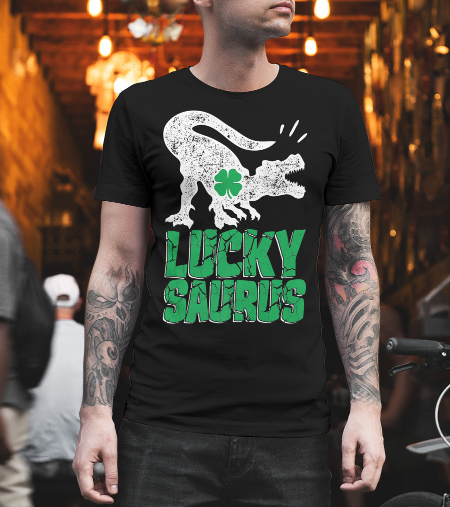 Lucky Saurus Irish Dinosaur Rex T-Shirt