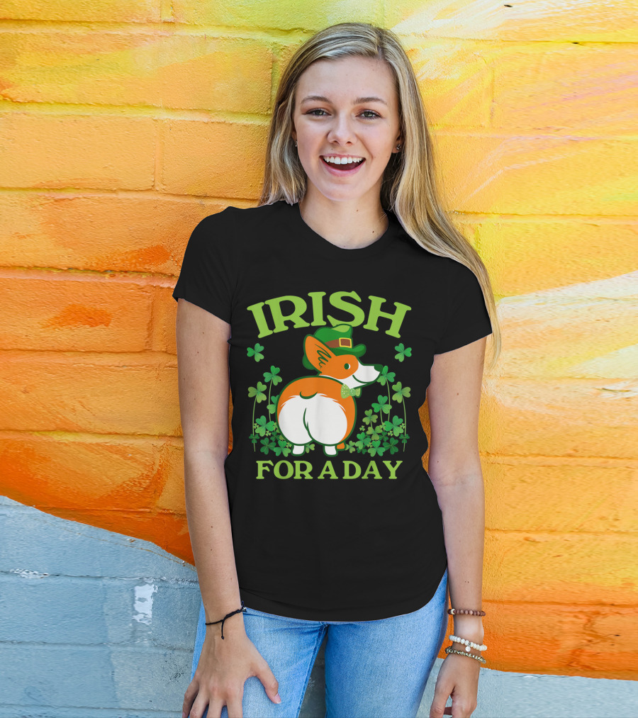 Irish For A Day Pembroke Welsh Corgi St Patrick's Shamrock Hat T-Shirt