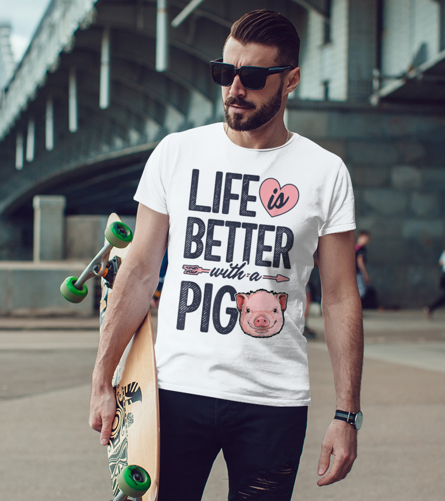 Life Is Better With A Pig Pigs Farm Farmer Pig Face Heart Arrow T-Shirt